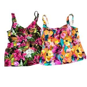 Maxine Tankini Top Bundle, Sunset Bouquet Scoop Neck & Exotic‎ Jungle Size 14